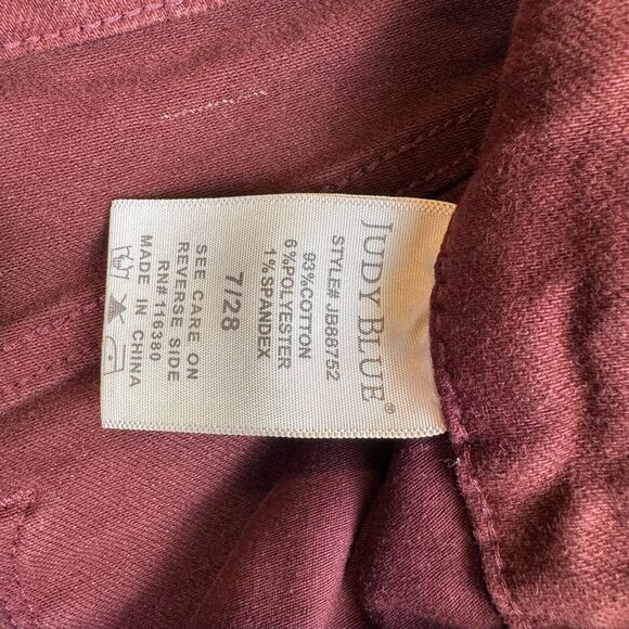 Judy Blue Garment Dyed Sz 7/28 Crop Jeans Wide Leg JB88752 Burgandy Oxblood Red - Picture 11 of 12